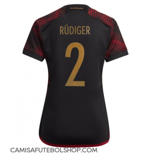 Camisa de time de futebol Alemanha Antonio Rudiger #2 Replicas 2º Equipamento Feminina Mundo 2022 Manga Curta